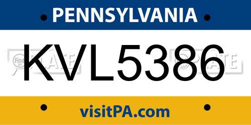 KVL5386 Pennsylvania License Plate