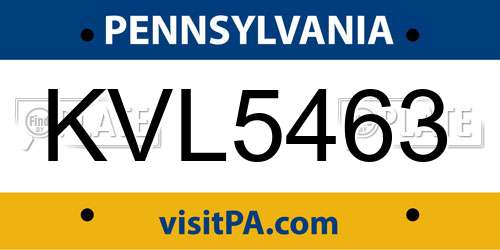 KVL5463 Pennsylvania License Plate