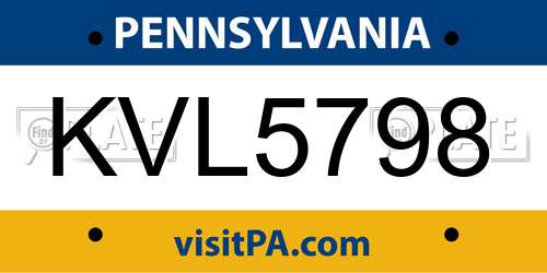 KVL5798 Pennsylvania License Plate