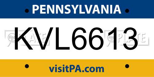 KVL6613 Pennsylvania License Plate