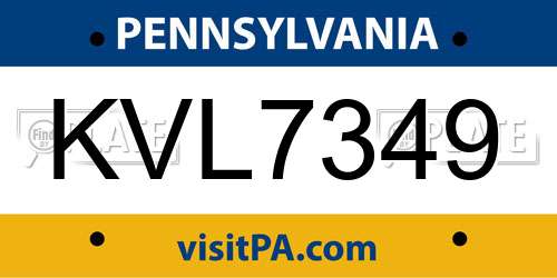 KVL7349 Pennsylvania License Plate