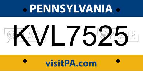 KVL7525 Pennsylvania License Plate