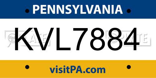 KVL7884 Pennsylvania License Plate