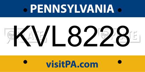 KVL8228 Pennsylvania License Plate
