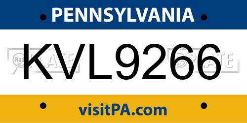 KVL9266 Pennsylvania License Plate