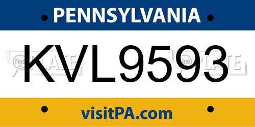 KVL9593 Pennsylvania License Plate