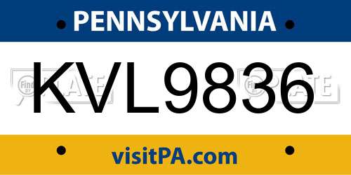 KVL9836 Pennsylvania License Plate