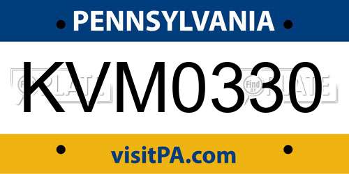 KVM0330 Pennsylvania License Plate