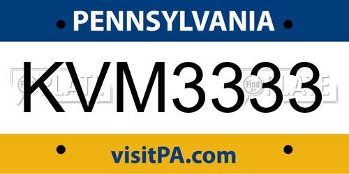 KVM3333 Pennsylvania License Plate
