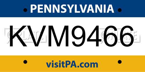 KVM9466 Pennsylvania License Plate