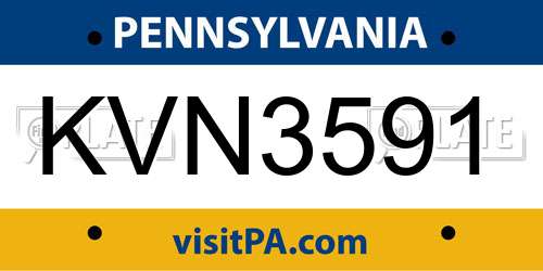 KVN3591 Pennsylvania License Plate