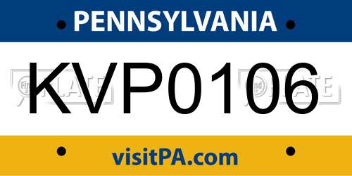 KVP0106 Pennsylvania License Plate