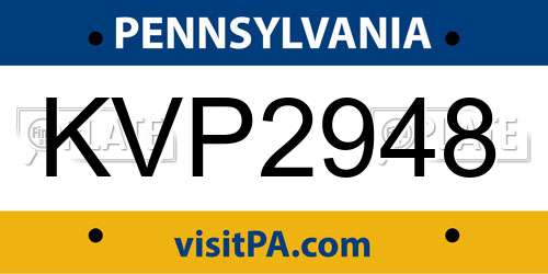 KVP2948 Pennsylvania License Plate