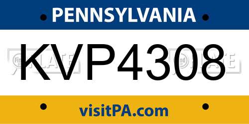 KVP4308 Pennsylvania License Plate