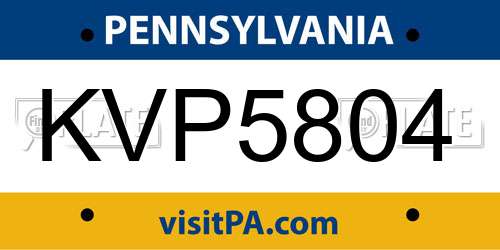 KVP5804 Pennsylvania License Plate