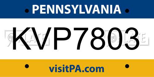 KVP7803 Pennsylvania License Plate
