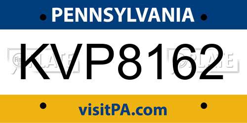 KVP8162 Pennsylvania License Plate