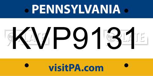 KVP9131 Pennsylvania License Plate