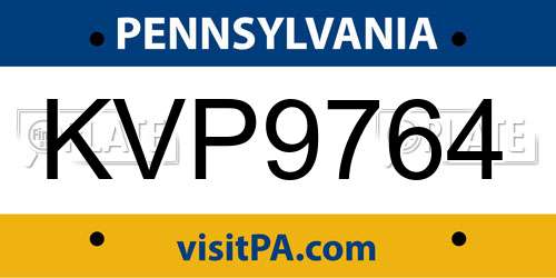 KVP9764 Pennsylvania License Plate