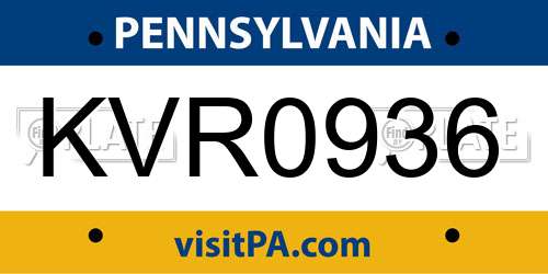 KVR0936 Pennsylvania License Plate
