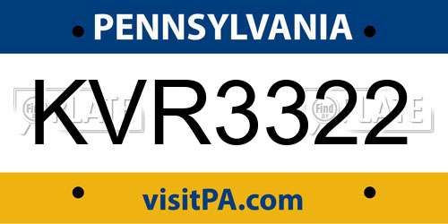 KVR3322 Pennsylvania License Plate