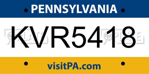 KVR5418 Pennsylvania License Plate