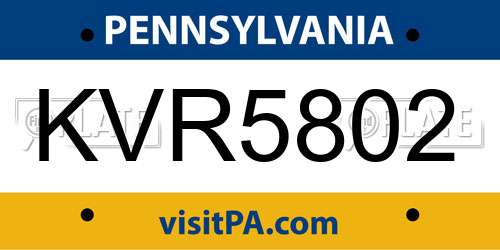 KVR5802 Pennsylvania License Plate