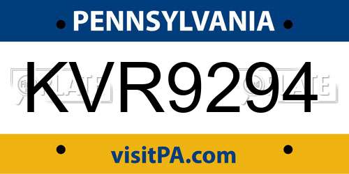 KVR9294 Pennsylvania License Plate