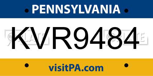 KVR9484 Pennsylvania License Plate