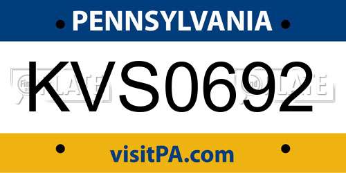 KVS0692 Pennsylvania License Plate
