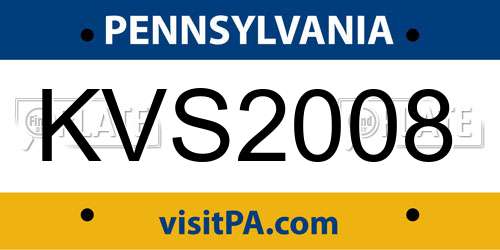 KVS2008 Pennsylvania License Plate