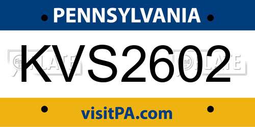 KVS2602 Pennsylvania License Plate