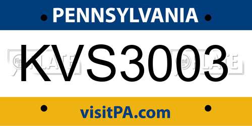 KVS3003 Pennsylvania License Plate