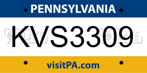 KVS3309 Pennsylvania License Plate