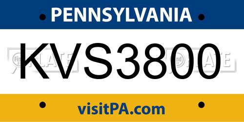 KVS3800 Pennsylvania License Plate