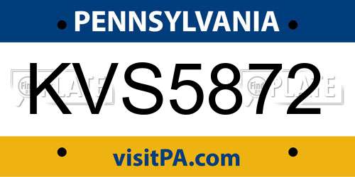 KVS5872 Pennsylvania License Plate