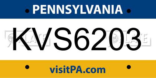 KVS6203 Pennsylvania License Plate