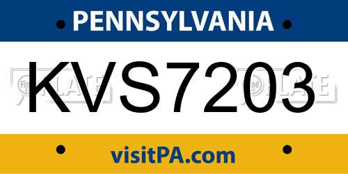 KVS7203 Pennsylvania License Plate