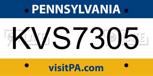 KVS7305 Pennsylvania License Plate