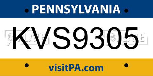 KVS9305 Pennsylvania License Plate