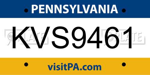 KVS9461 Pennsylvania License Plate