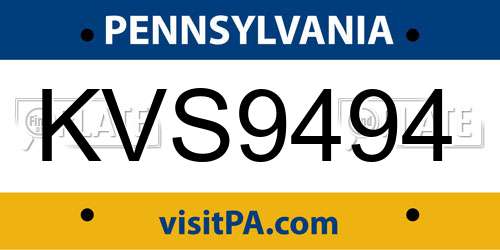 KVS9494 Pennsylvania License Plate