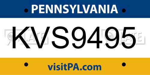 KVS9495 Pennsylvania License Plate