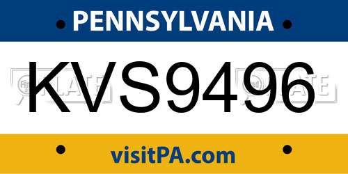 KVS9496 Pennsylvania License Plate