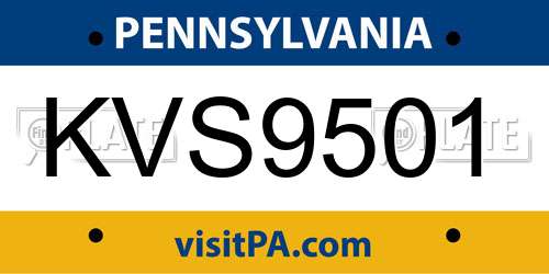 KVS9501 Pennsylvania License Plate