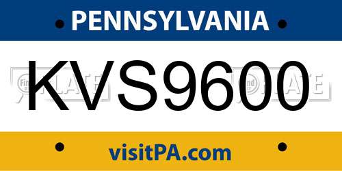 KVS9600 Pennsylvania License Plate
