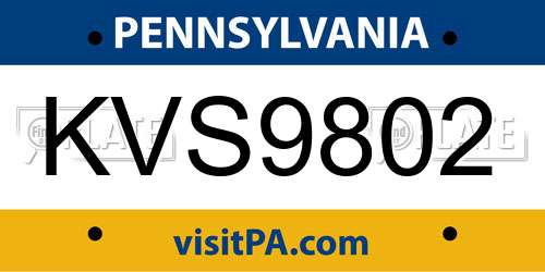 KVS9802 Pennsylvania License Plate