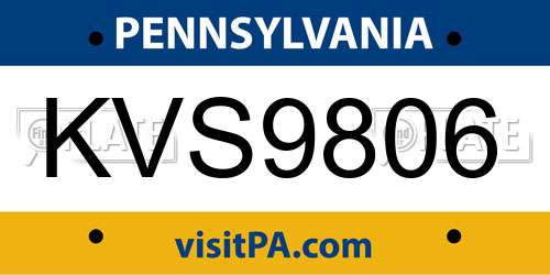 KVS9806 Pennsylvania License Plate