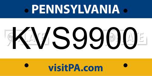 KVS9900 Pennsylvania License Plate