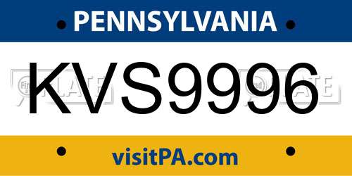 KVS9996 Pennsylvania License Plate